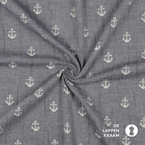  Double gauze dubbelzijdig blauw-wit met ankertjes