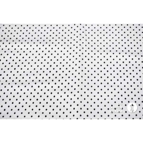 Coupon 211 Katoenen tricot wit met zwarte stippen flockprint 170 x 150 cm
