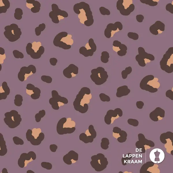 French terry mauve met panterprint