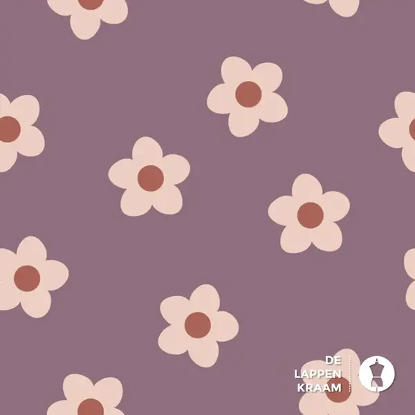 French terry stof mauve met bloemenprint