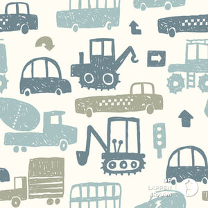  French terry gebroken wit met voertuigen