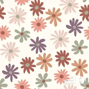  French terry gebroken wit met bloemen