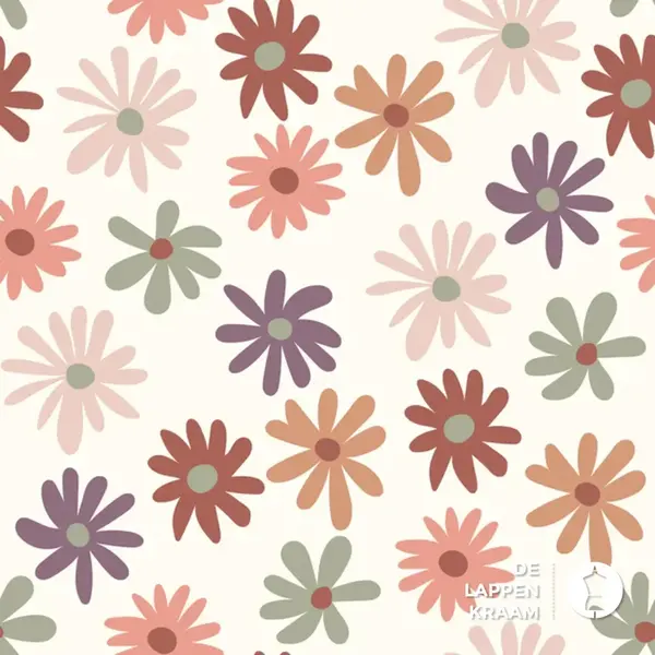 French terry gebroken wit met bloemen