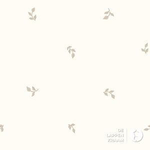 Popeline gebroken wit met beige blaadjes