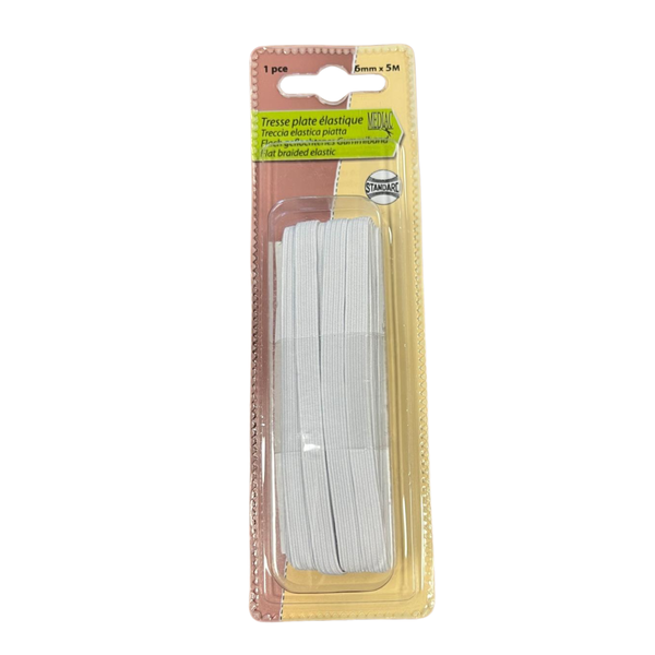Platte elastiek 6mm wit