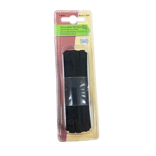 Platte elastiek 6mm zwart