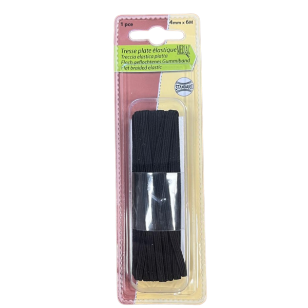 Platte elastiek 4mm zwart