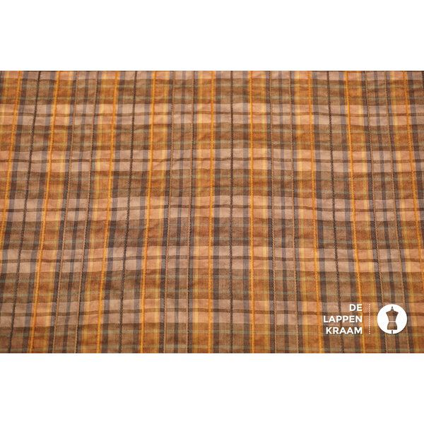 SALE Seersucker stof ruitje oranje bruine ruit