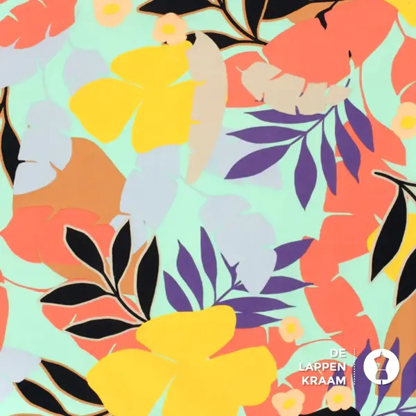 *** Katoen stof met stretch mint met bladeren