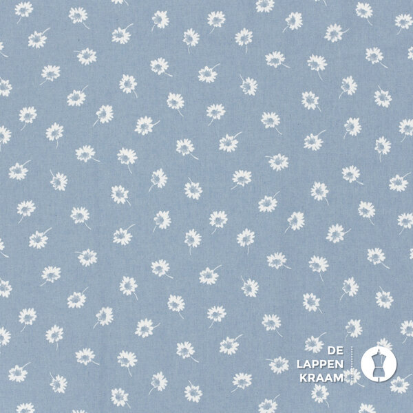 Chambray denim stof met bloemetjes
