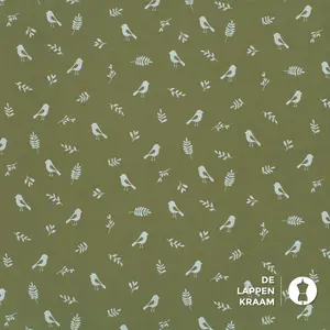  Hydrofiel legergroen met vogeltjes en blaadjes