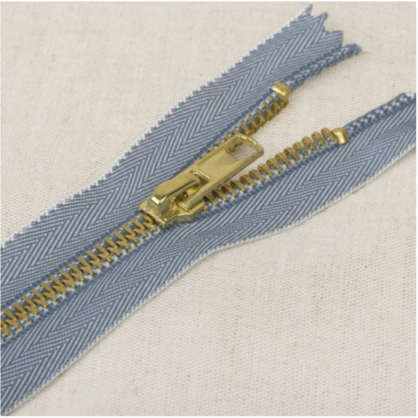 Jeansrits met gouden tandjes licht jeans gemeleerd 18cm