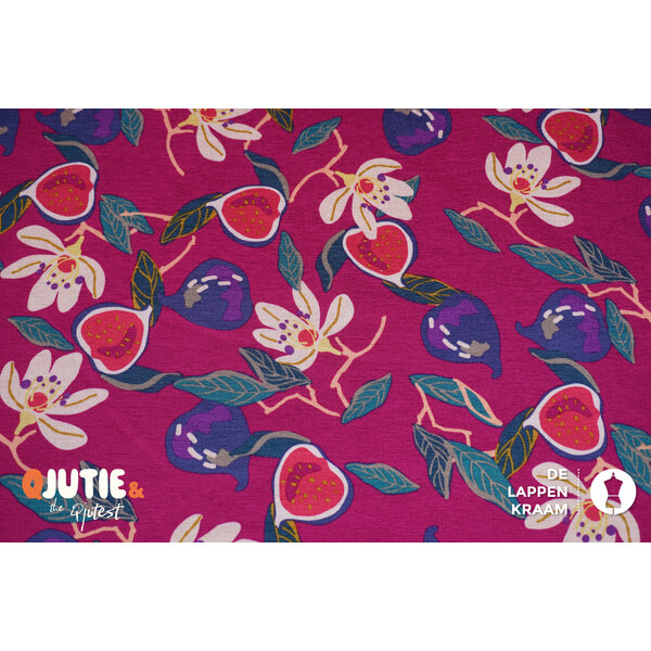 Qjutie & the Qjutest Fleece joggingstof fuchsia met bloemenprint
