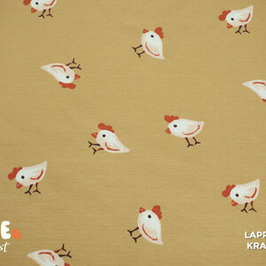 Qjutie & the Qjutest Katoenen tricot caramel met kippetjes