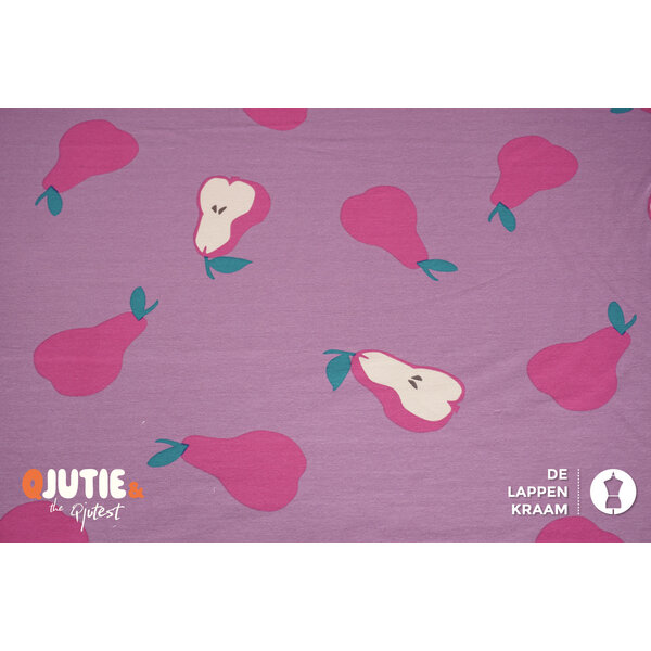 Qjutie & the Qjutest French Terry stof lila met peren