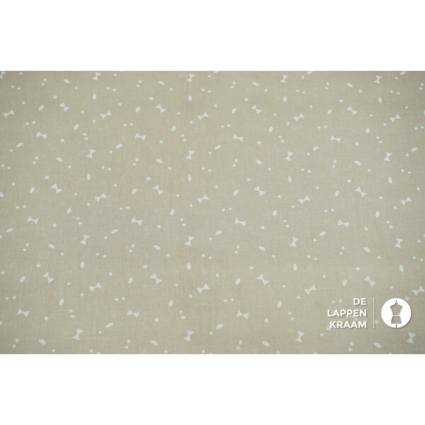 Popeline beige met witte strikjes