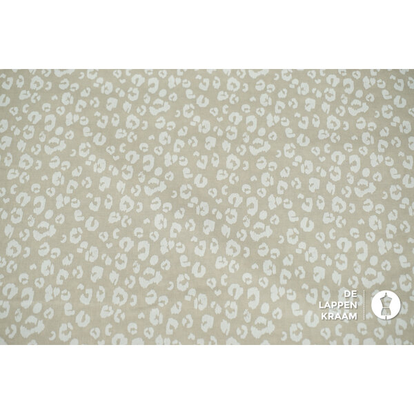 Popeline stof beige met witte panterprint