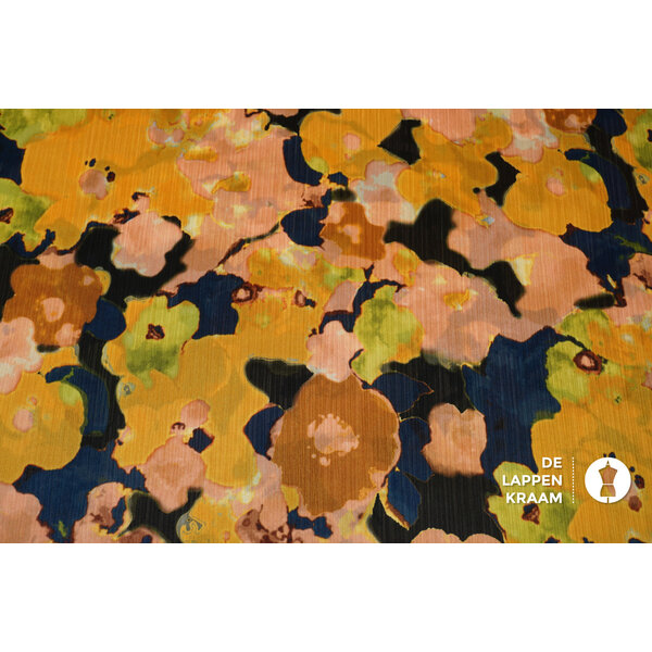 SALE Crinkle satijn van recycled polyester met bloemdessin