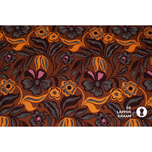 A la Ville Satijnstof gebloemd in bruintinten