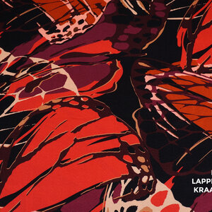 A la Ville Satijnen stof met rode en paarse vlinders