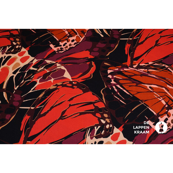 A la Ville Satijnen stof met rode en paarse vlinders