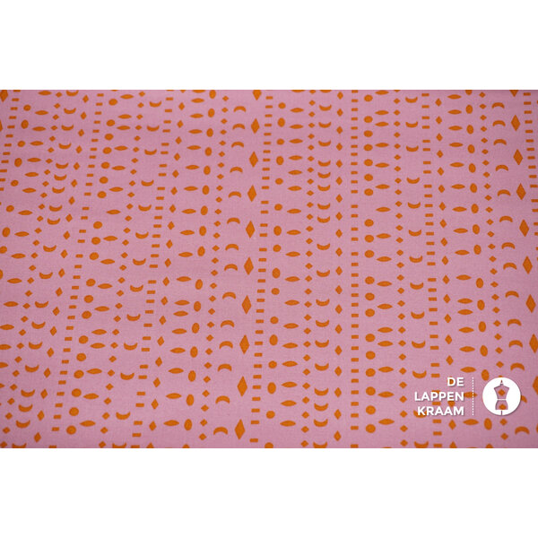 Japans quiltkatoen roze met oranje boho print