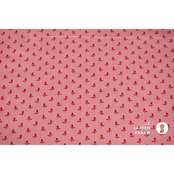 Japans quiltkatoen roze met rode roosjes