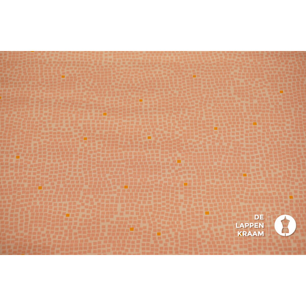 Japans quiltkatoen licht oranje met pixelprint