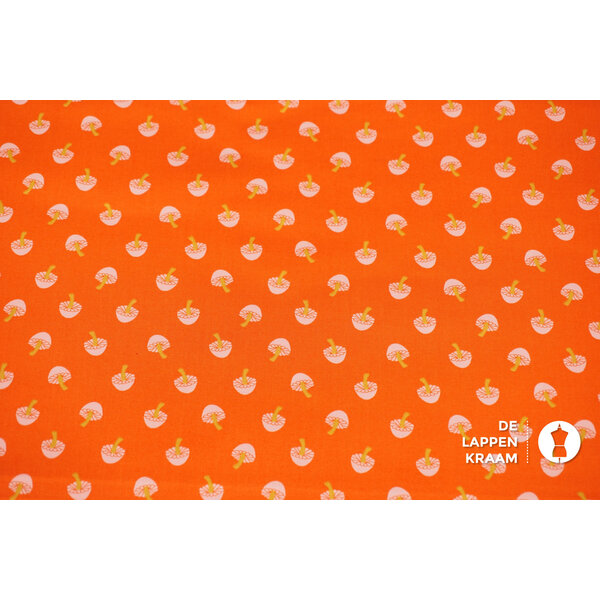 Japans quiltkatoen oranje met paddenstoeltjes