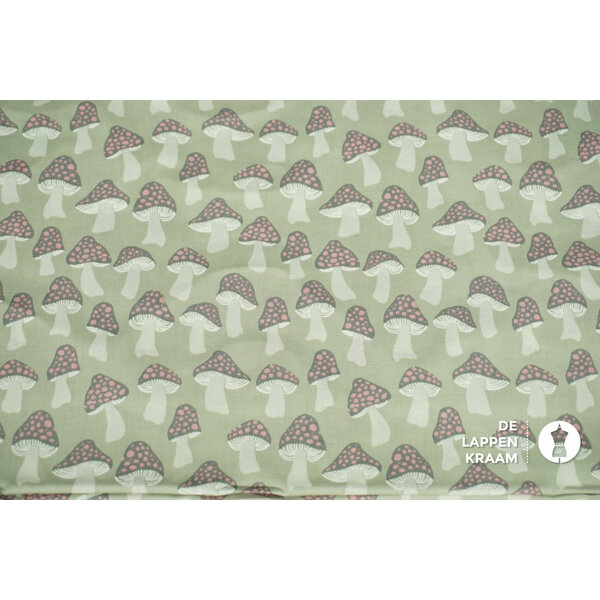 Japans quiltkatoen lichtgroen met paddestoeltjes