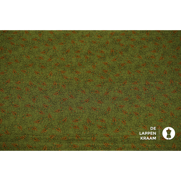 Japans quiltkatoen legergroen met besjes