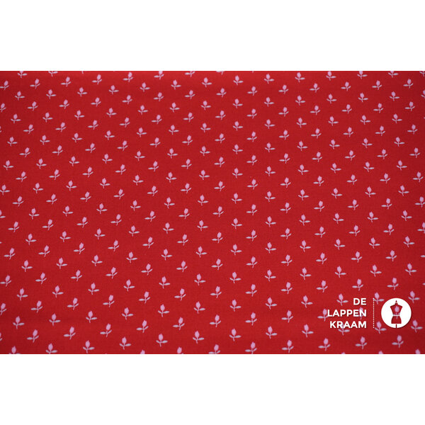 Japans quiltkatoen rood met roze roosjes