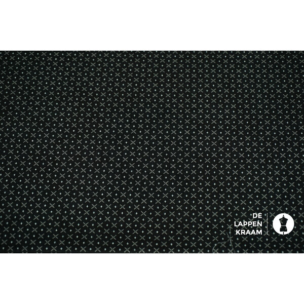 Japans quiltkatoen zwart met grijze kruisjes