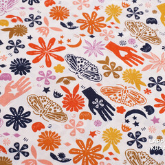  Japans quiltkatoen wit met bloemen en vlinders