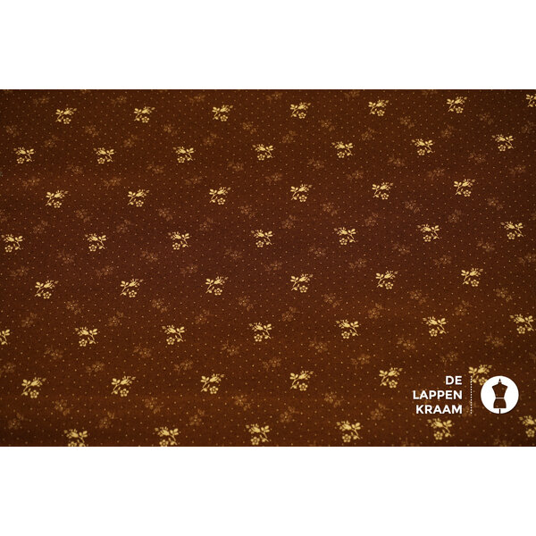 Japans quiltkatoen bruin met roomwitte bloemetjes