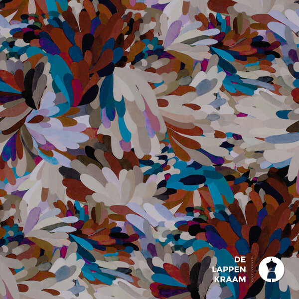 Viscose stof met gestyleerde bloemenprint in lila en bruintinten