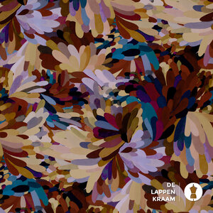  Viscose met gestyleerde bloemenprint in rood en bruintinten