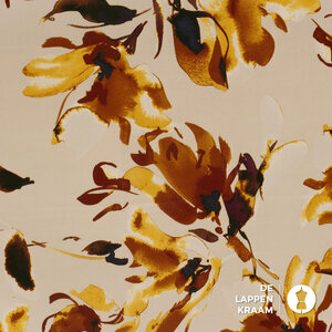  Satijn met matglans in groot bloempatroon beige