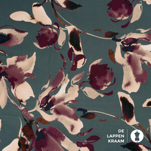  Satijn met matglans in groot bloempatroon jeansblauw