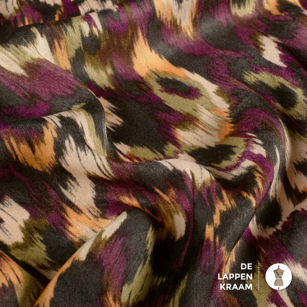 Satijn stof met matte finish in aubergine vlekkenpatroon