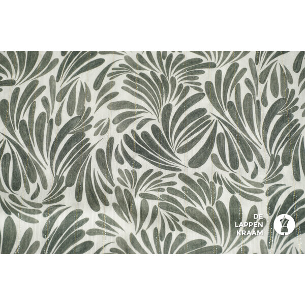 Coupon 101 Viscose wit met groene bladeren en lurex 170 x 140 cm