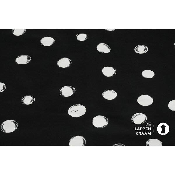 Coupon 221 French terry zwart met witte cirkels 170 x 180 cm
