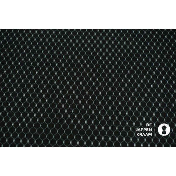 Coupon 26 Punta Milano zwart met grijs en blauw honingraatmotief 180 x 150 cm