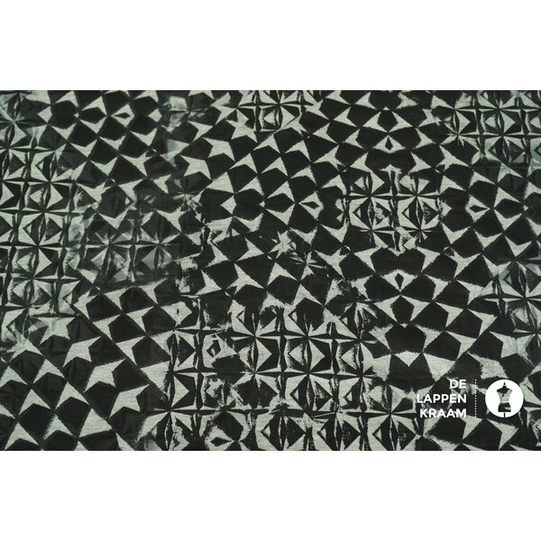 Coupon 346 French terry met abstract ruitjespatroon in grijs 180 x 150 cm