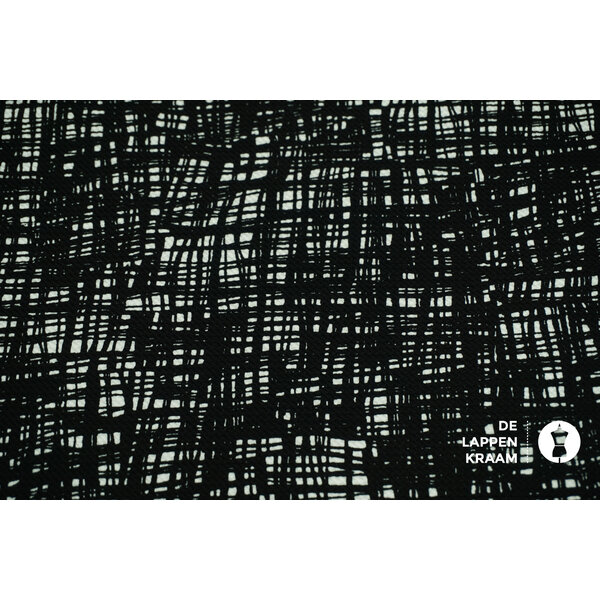 Coupon 431 Polyester tricot zwart wit strepenpatroon 180 x 150 cm