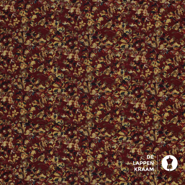 Viscose mille fleur stof bordeauxrood