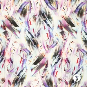 *** Polyester stretch met vegen ecru paars