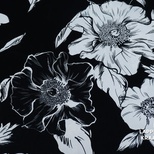  Dikke satijn met zwart witte bloemenprint