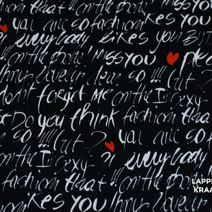  Dikke satijn zwart met witte teksten en rode hartjes