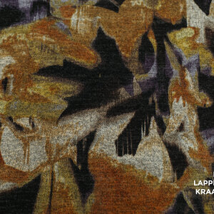 Veiling 2 september Coupon 447 Angora tricot met gevlekt dessin in geel, paars en grijs 170 x 160 cm